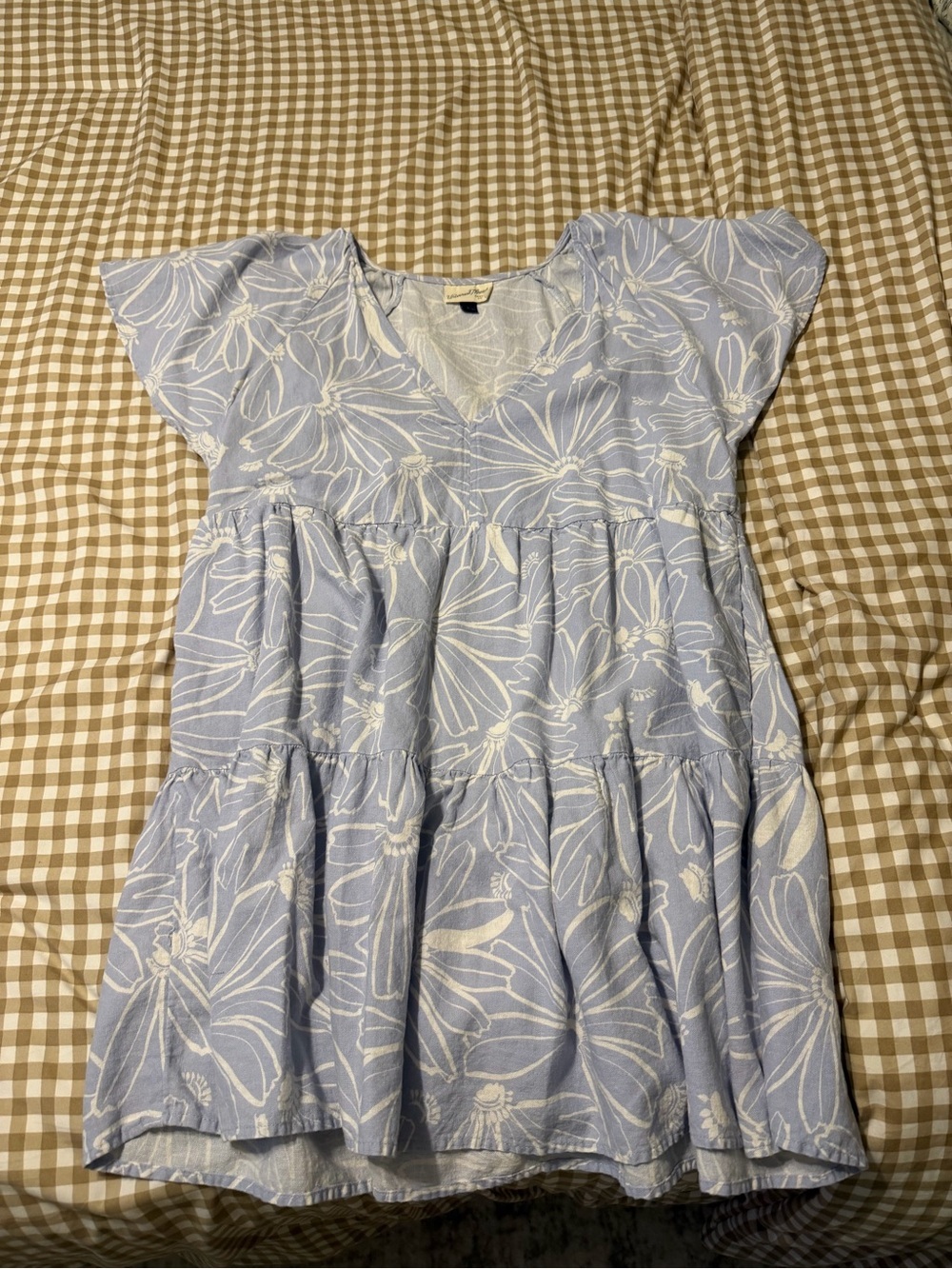 Target Universal Thread Blue Floral Tiered Mini Dress | Flutter Sleeve | Large